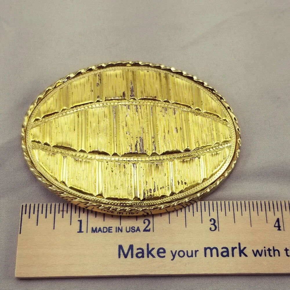 Belt Buckle Gold Color Oval Football-Like Abstract Made In The USA By MW Gift‎